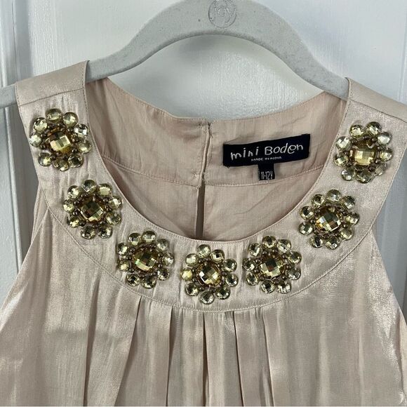 Mini Boden Champagne Metallic Jeweled Trapeze Special Occassion Dress Size 11/12 - Picture 5 of 16